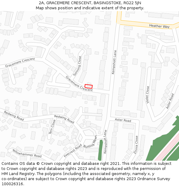 2A, GRACEMERE CRESCENT, BASINGSTOKE, RG22 5JN: Location map and indicative extent of plot