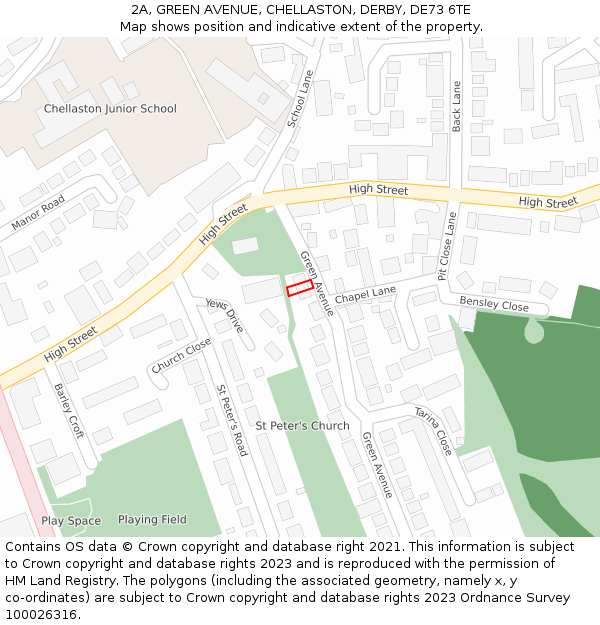 2A, GREEN AVENUE, CHELLASTON, DERBY, DE73 6TE: Location map and indicative extent of plot