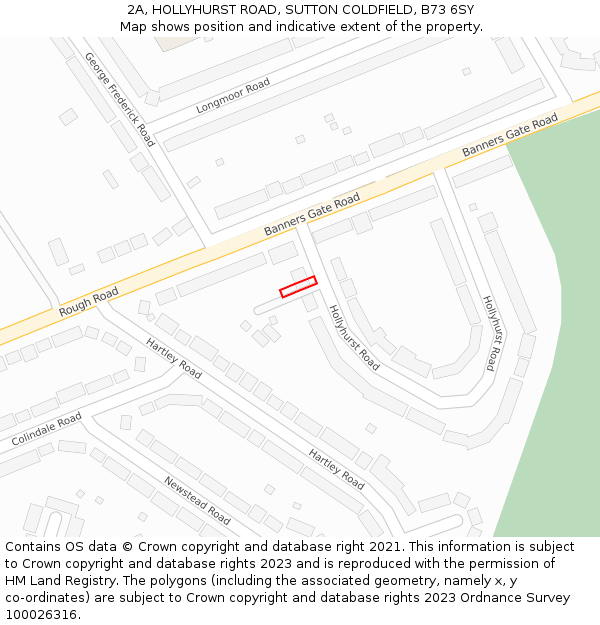 2A, HOLLYHURST ROAD, SUTTON COLDFIELD, B73 6SY: Location map and indicative extent of plot