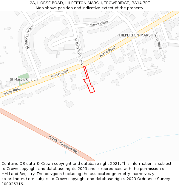2A, HORSE ROAD, HILPERTON MARSH, TROWBRIDGE, BA14 7PE: Location map and indicative extent of plot