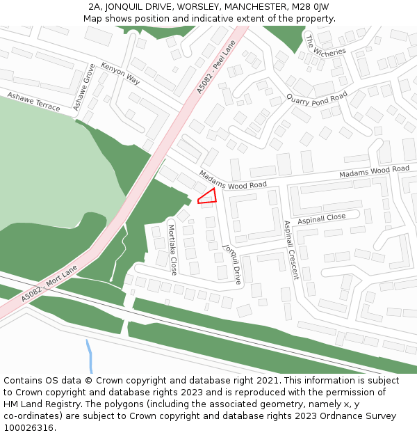 2A, JONQUIL DRIVE, WORSLEY, MANCHESTER, M28 0JW: Location map and indicative extent of plot