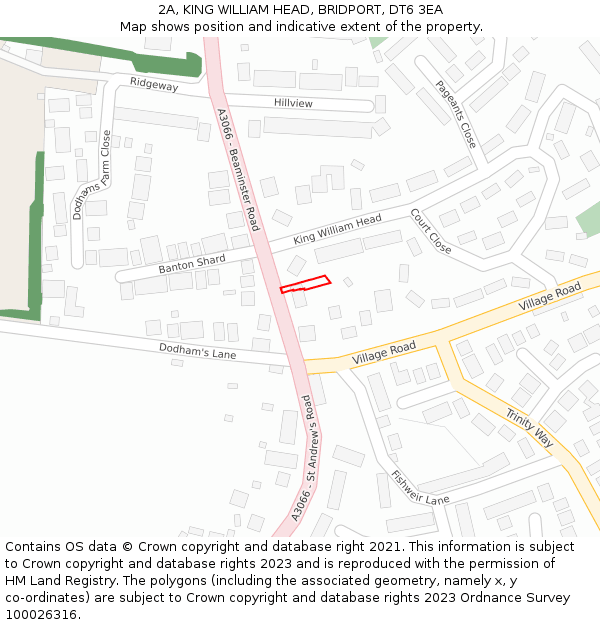 2A, KING WILLIAM HEAD, BRIDPORT, DT6 3EA: Location map and indicative extent of plot
