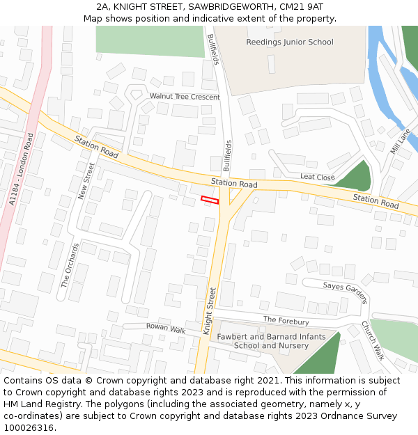 2A, KNIGHT STREET, SAWBRIDGEWORTH, CM21 9AT: Location map and indicative extent of plot