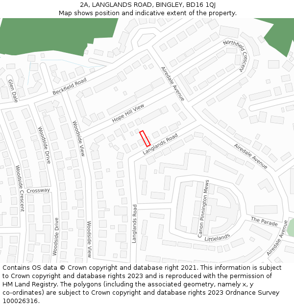 2A, LANGLANDS ROAD, BINGLEY, BD16 1QJ: Location map and indicative extent of plot