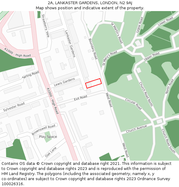 2A, LANKASTER GARDENS, LONDON, N2 9AJ: Location map and indicative extent of plot