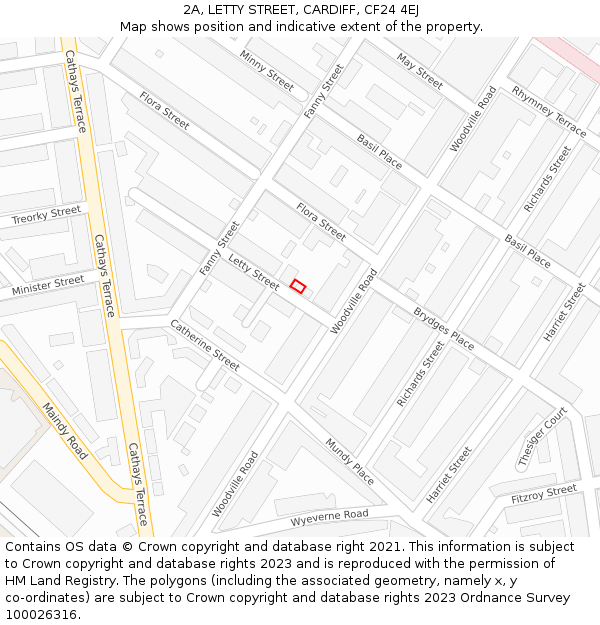 2A, LETTY STREET, CARDIFF, CF24 4EJ: Location map and indicative extent of plot