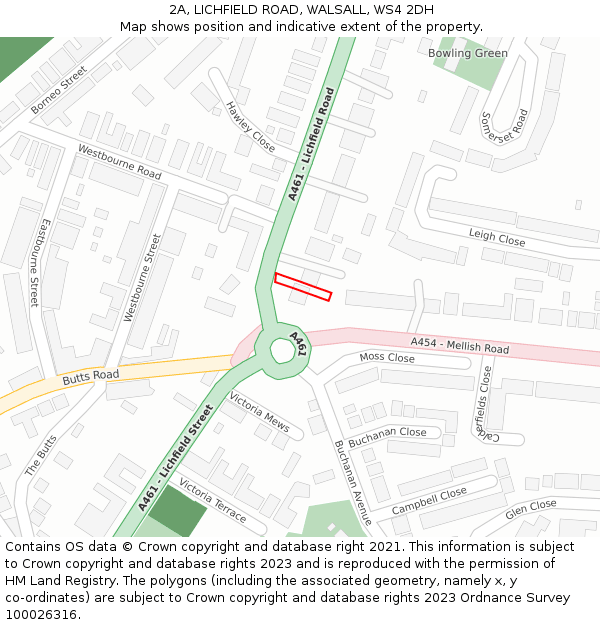 2A, LICHFIELD ROAD, WALSALL, WS4 2DH: Location map and indicative extent of plot