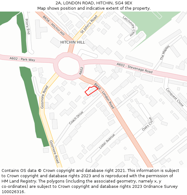 2A, LONDON ROAD, HITCHIN, SG4 9EX: Location map and indicative extent of plot