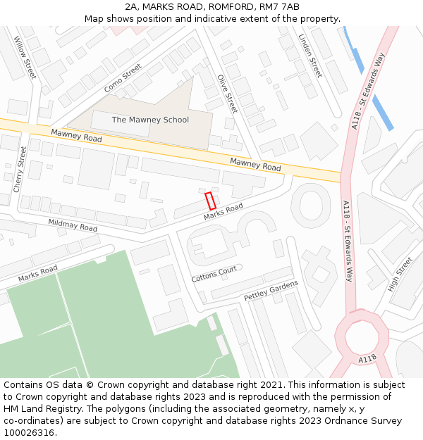 2A, MARKS ROAD, ROMFORD, RM7 7AB: Location map and indicative extent of plot