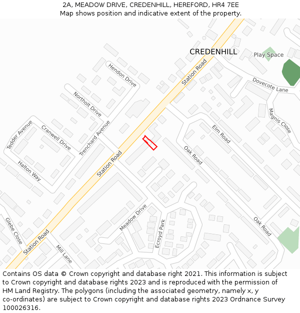 2A, MEADOW DRIVE, CREDENHILL, HEREFORD, HR4 7EE: Location map and indicative extent of plot