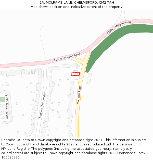 2A, MOLRAMS LANE, CHELMSFORD, CM2 7AH: Location map and indicative extent of plot