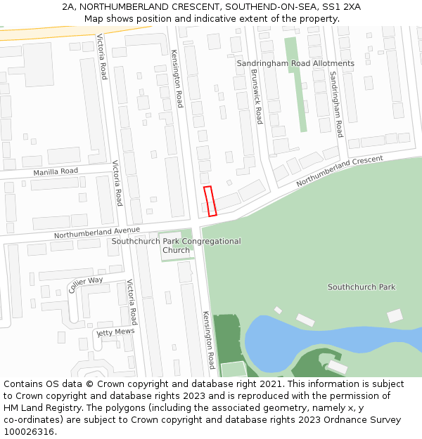 2A, NORTHUMBERLAND CRESCENT, SOUTHEND-ON-SEA, SS1 2XA: Location map and indicative extent of plot