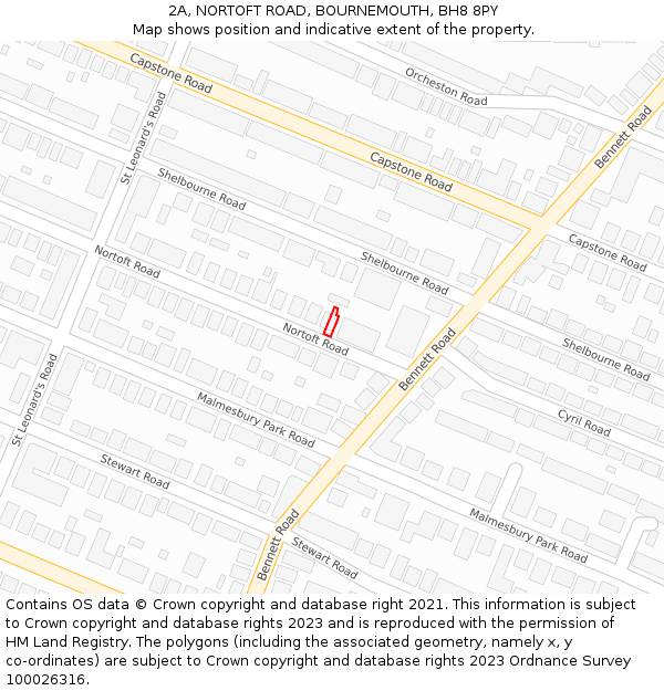 2A, NORTOFT ROAD, BOURNEMOUTH, BH8 8PY: Location map and indicative extent of plot