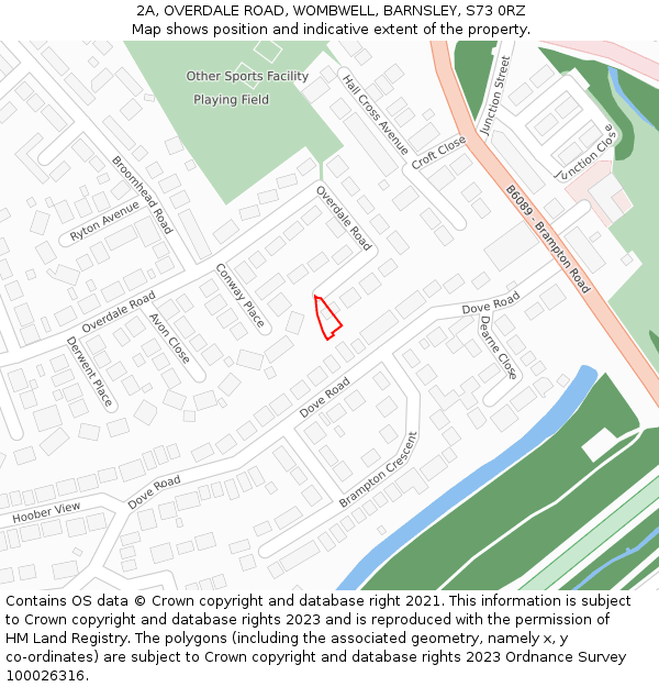 2A, OVERDALE ROAD, WOMBWELL, BARNSLEY, S73 0RZ: Location map and indicative extent of plot