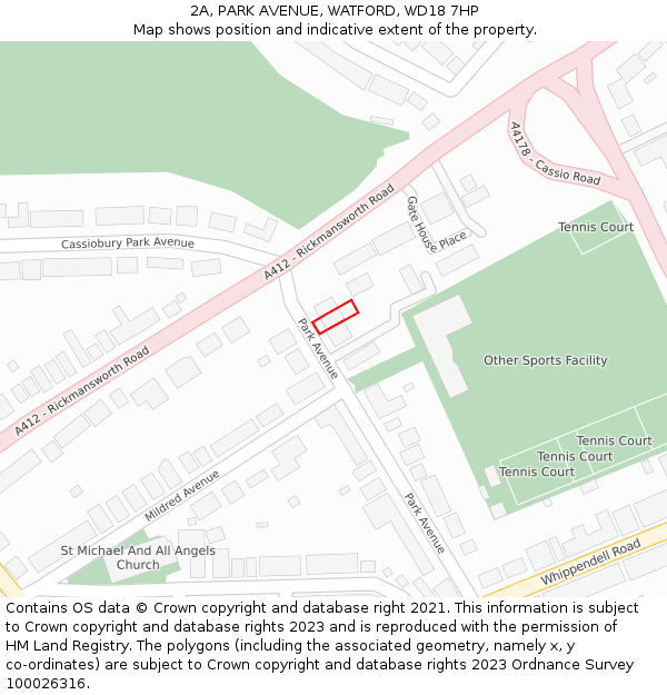 2A, PARK AVENUE, WATFORD, WD18 7HP: Location map and indicative extent of plot