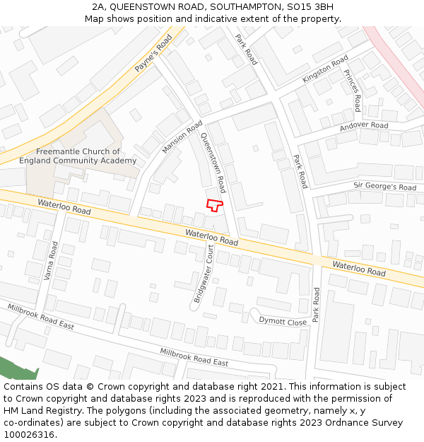 2A, QUEENSTOWN ROAD, SOUTHAMPTON, SO15 3BH: Location map and indicative extent of plot