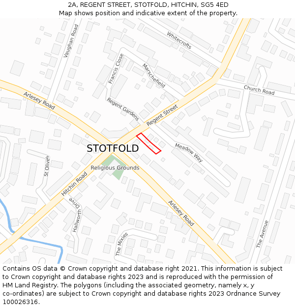 2A, REGENT STREET, STOTFOLD, HITCHIN, SG5 4ED: Location map and indicative extent of plot