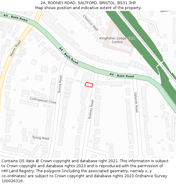2A, RODNEY ROAD, SALTFORD, BRISTOL, BS31 3HP: Location map and indicative extent of plot