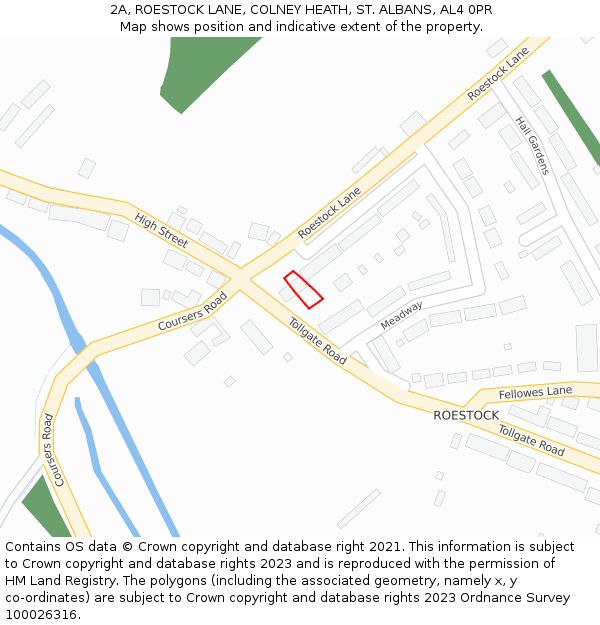 2A, ROESTOCK LANE, COLNEY HEATH, ST. ALBANS, AL4 0PR: Location map and indicative extent of plot