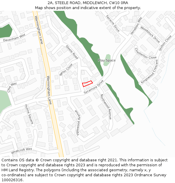 2A, STEELE ROAD, MIDDLEWICH, CW10 0RA: Location map and indicative extent of plot