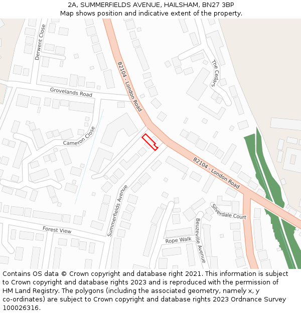 2A, SUMMERFIELDS AVENUE, HAILSHAM, BN27 3BP: Location map and indicative extent of plot