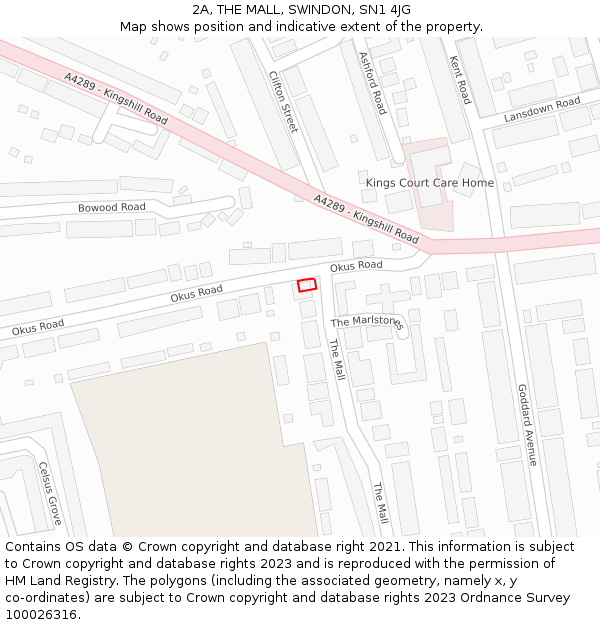 2A, THE MALL, SWINDON, SN1 4JG: Location map and indicative extent of plot