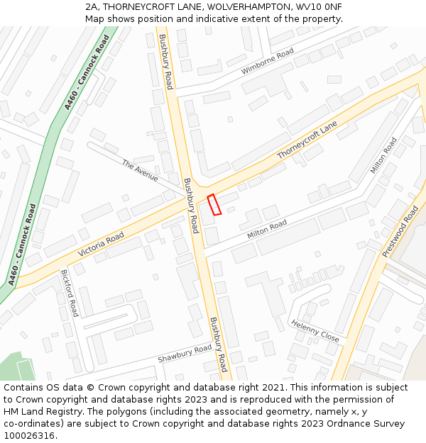 2A, THORNEYCROFT LANE, WOLVERHAMPTON, WV10 0NF: Location map and indicative extent of plot