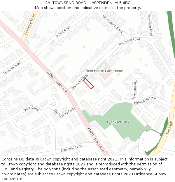 2A, TOWNSEND ROAD, HARPENDEN, AL5 4BQ: Location map and indicative extent of plot
