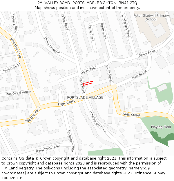 2A, VALLEY ROAD, PORTSLADE, BRIGHTON, BN41 2TQ: Location map and indicative extent of plot