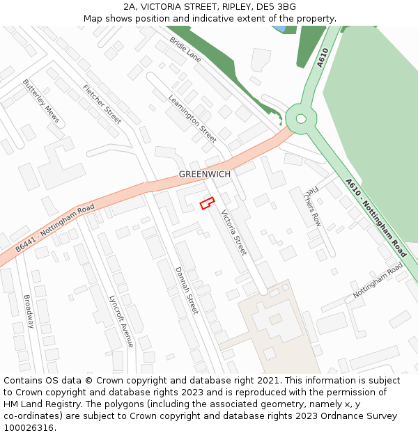 2A, VICTORIA STREET, RIPLEY, DE5 3BG: Location map and indicative extent of plot
