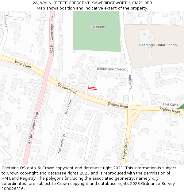 2A, WALNUT TREE CRESCENT, SAWBRIDGEWORTH, CM21 9EB: Location map and indicative extent of plot