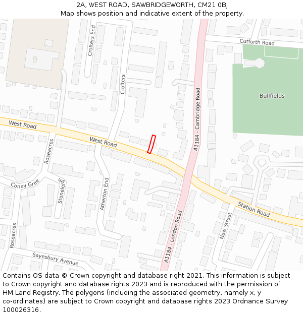 2A, WEST ROAD, SAWBRIDGEWORTH, CM21 0BJ: Location map and indicative extent of plot