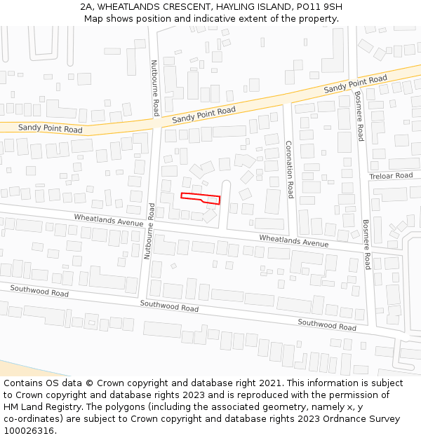 2A, WHEATLANDS CRESCENT, HAYLING ISLAND, PO11 9SH: Location map and indicative extent of plot