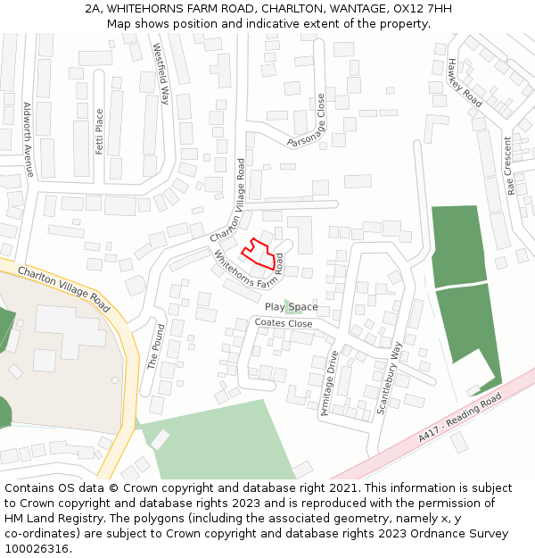 2A, WHITEHORNS FARM ROAD, CHARLTON, WANTAGE, OX12 7HH: Location map and indicative extent of plot