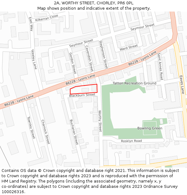 2A, WORTHY STREET, CHORLEY, PR6 0PL: Location map and indicative extent of plot