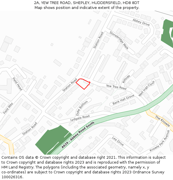 2A, YEW TREE ROAD, SHEPLEY, HUDDERSFIELD, HD8 8DT: Location map and indicative extent of plot