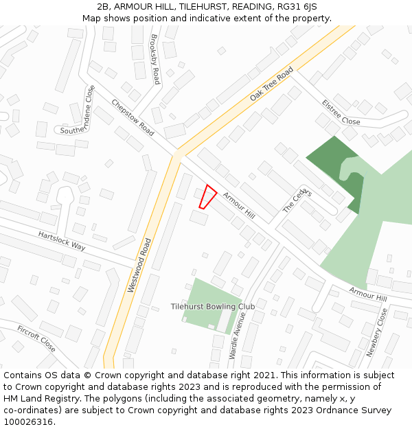 2B, ARMOUR HILL, TILEHURST, READING, RG31 6JS: Location map and indicative extent of plot