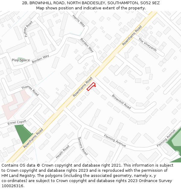2B, BROWNHILL ROAD, NORTH BADDESLEY, SOUTHAMPTON, SO52 9EZ: Location map and indicative extent of plot