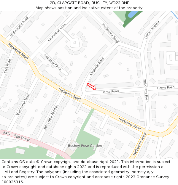 2B, CLAPGATE ROAD, BUSHEY, WD23 3NF: Location map and indicative extent of plot