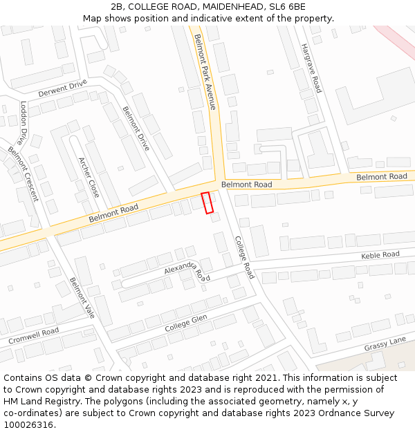 2B, COLLEGE ROAD, MAIDENHEAD, SL6 6BE: Location map and indicative extent of plot