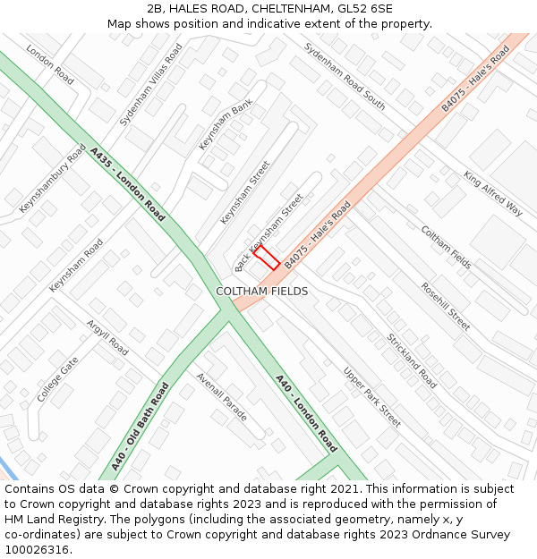 2B, HALES ROAD, CHELTENHAM, GL52 6SE: Location map and indicative extent of plot