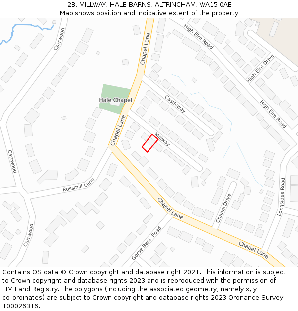 2B, MILLWAY, HALE BARNS, ALTRINCHAM, WA15 0AE: Location map and indicative extent of plot