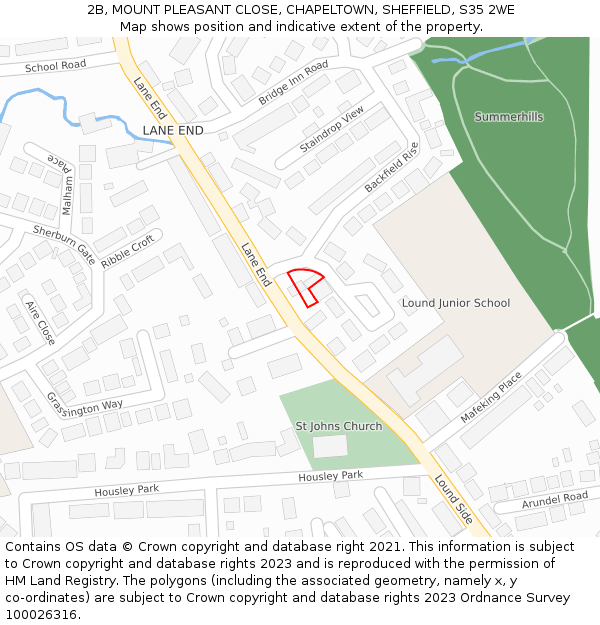 2B, MOUNT PLEASANT CLOSE, CHAPELTOWN, SHEFFIELD, S35 2WE: Location map and indicative extent of plot