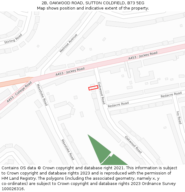 2B, OAKWOOD ROAD, SUTTON COLDFIELD, B73 5EG: Location map and indicative extent of plot