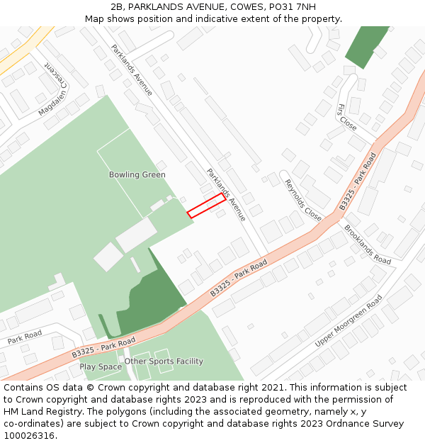 2B, PARKLANDS AVENUE, COWES, PO31 7NH: Location map and indicative extent of plot