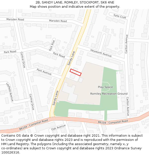 2B, SANDY LANE, ROMILEY, STOCKPORT, SK6 4NE: Location map and indicative extent of plot