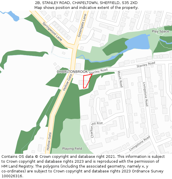2B, STANLEY ROAD, CHAPELTOWN, SHEFFIELD, S35 2XD: Location map and indicative extent of plot