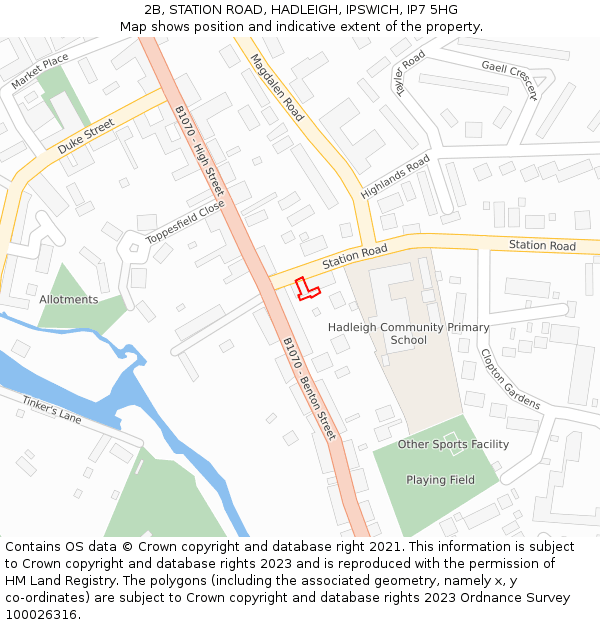 2B, STATION ROAD, HADLEIGH, IPSWICH, IP7 5HG: Location map and indicative extent of plot