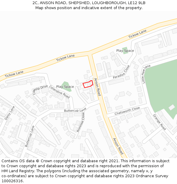 2C, ANSON ROAD, SHEPSHED, LOUGHBOROUGH, LE12 9LB: Location map and indicative extent of plot
