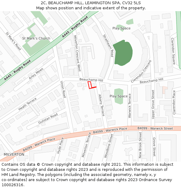 2C, BEAUCHAMP HILL, LEAMINGTON SPA, CV32 5LS: Location map and indicative extent of plot